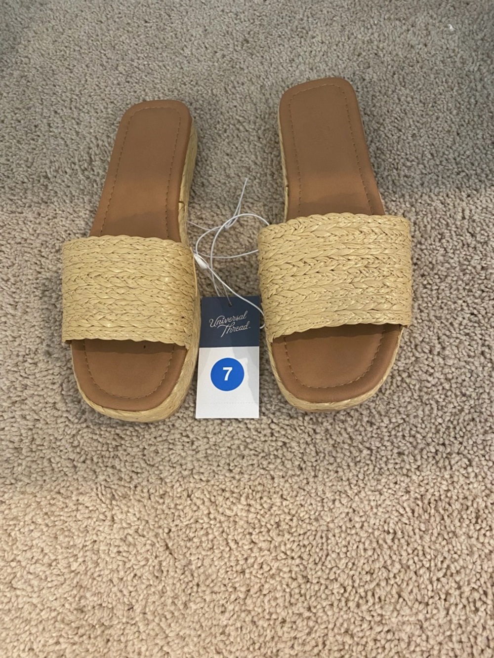 Universal Thread Braided Straw Slide Sandals in Tan